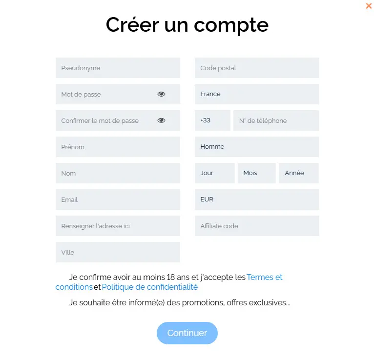 Processus d'inscription Betista Casino